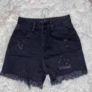 Black denim shorts